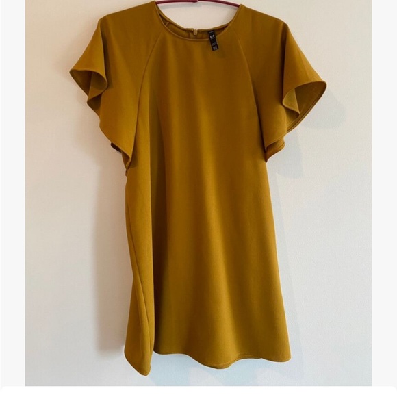 Zara trf collection Dress Size XS Mustard Yellow Gold Flutter Sleeve Sho… - Picture 1 of 6